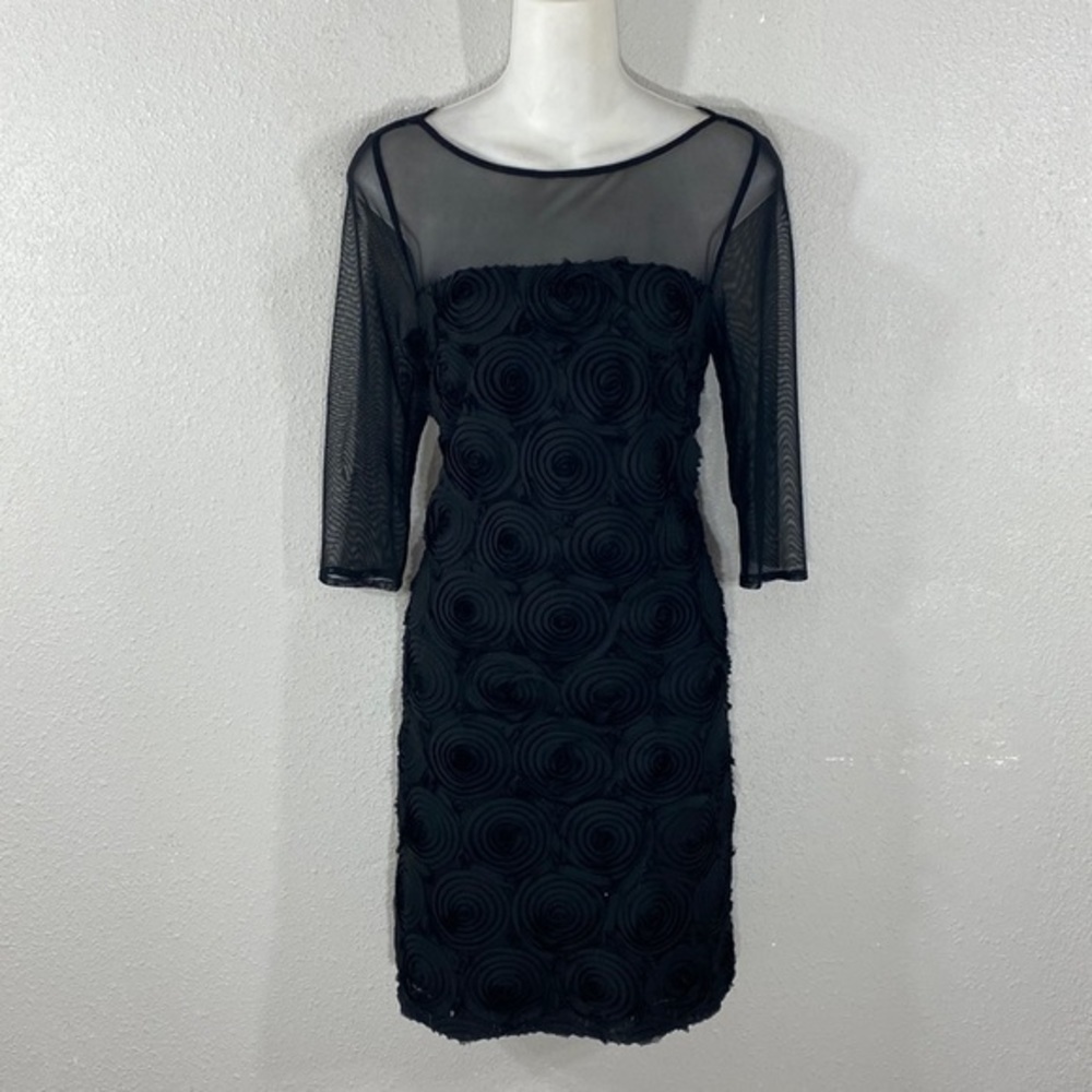 Adrianna Papell black rosette sheer mesh evening dress 8 NN18 - Picture 5 of 11